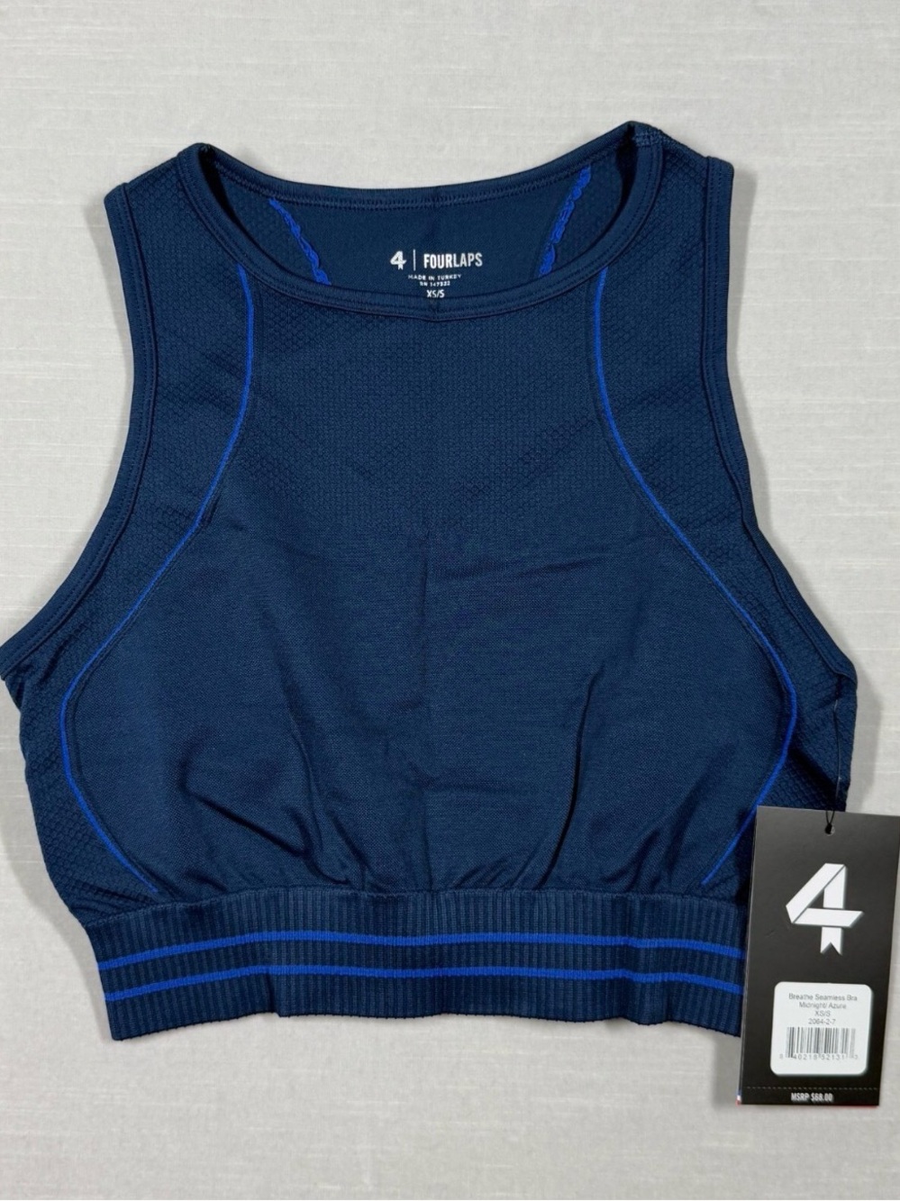 Fourlaps Sports Bra Blue Breathe Seamless Athletic Wicking Sz M/L Non Padded New